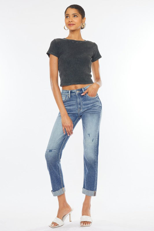 HIGH RISE CUFFED SLIM STRAIGHT JEANS - KC9250M