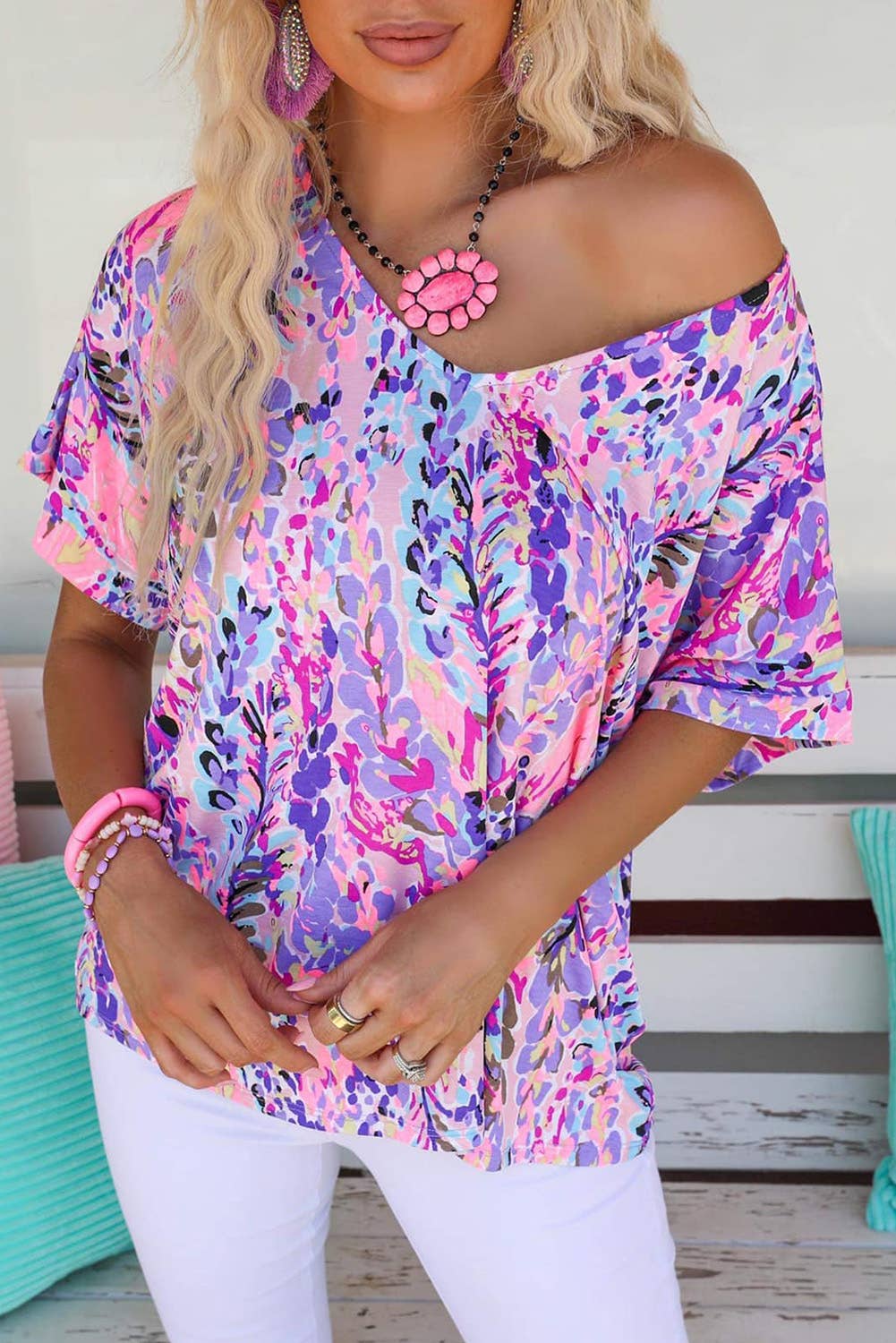 Pink Loose Painted Floral Top