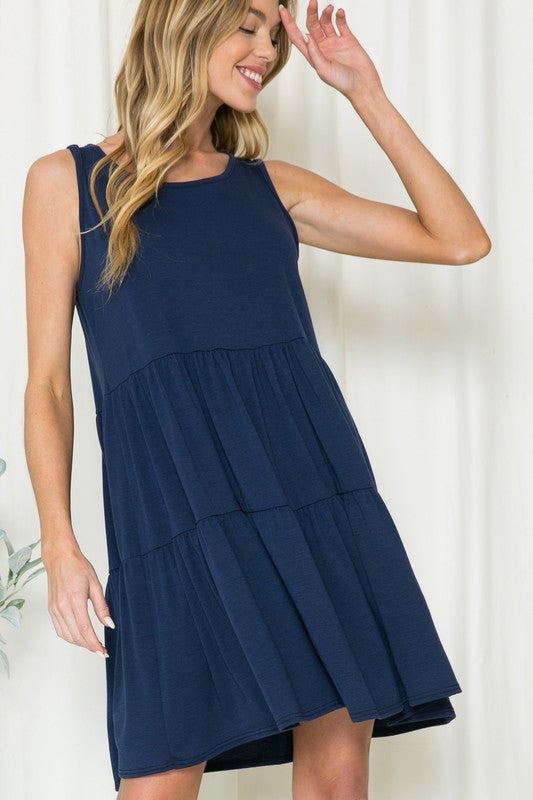 Solid Sleeveless Tiered Dress