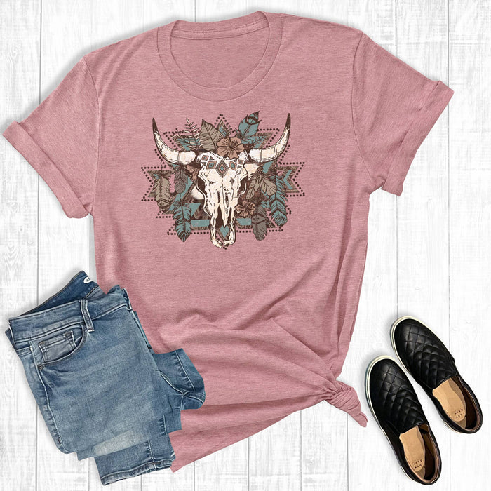 Western Aztec Boho Cowskull Graphic T-Shirt