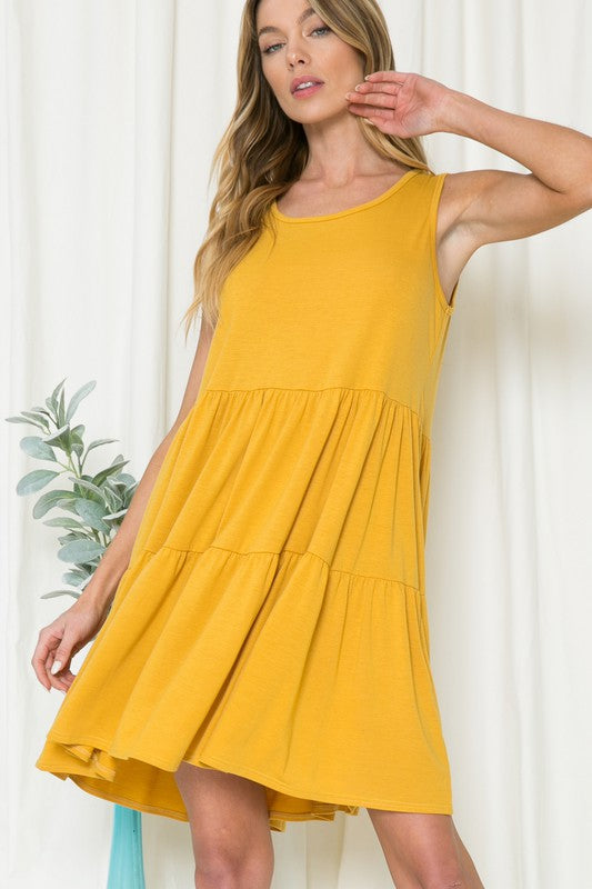 Solid Sleeveless Tiered Dress