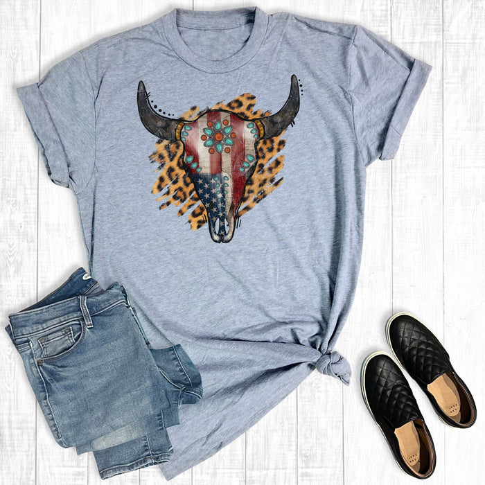 July 4th Leopard Cowskull Graphic Tee