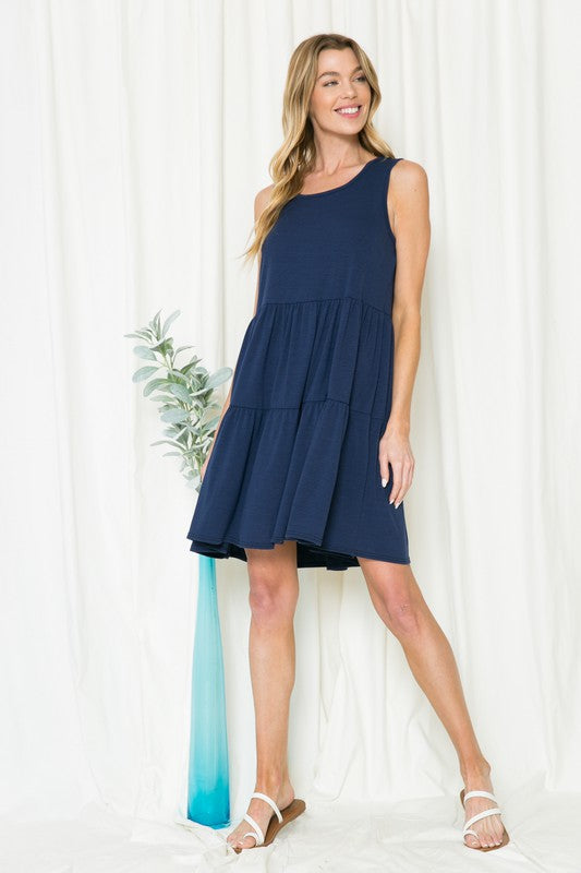 Solid Sleeveless Tiered Dress