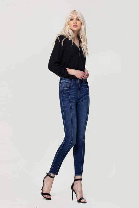 HIGH RISE ANKLE SKINNY W FRONT SEAM AND UNEVEN HEM