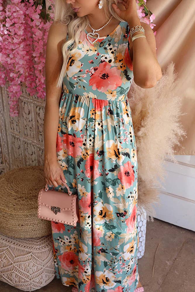 Sleeveless Floral Print Maxi Dress