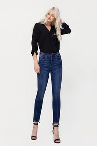 HIGH RISE ANKLE SKINNY W FRONT SEAM AND UNEVEN HEM