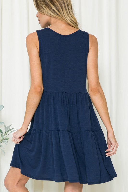 Solid Sleeveless Tiered Dress