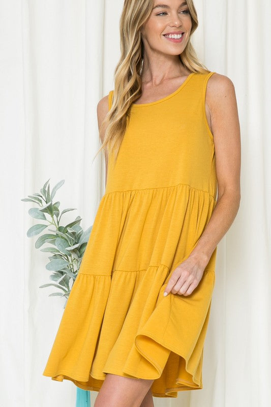 Solid Sleeveless Tiered Dress