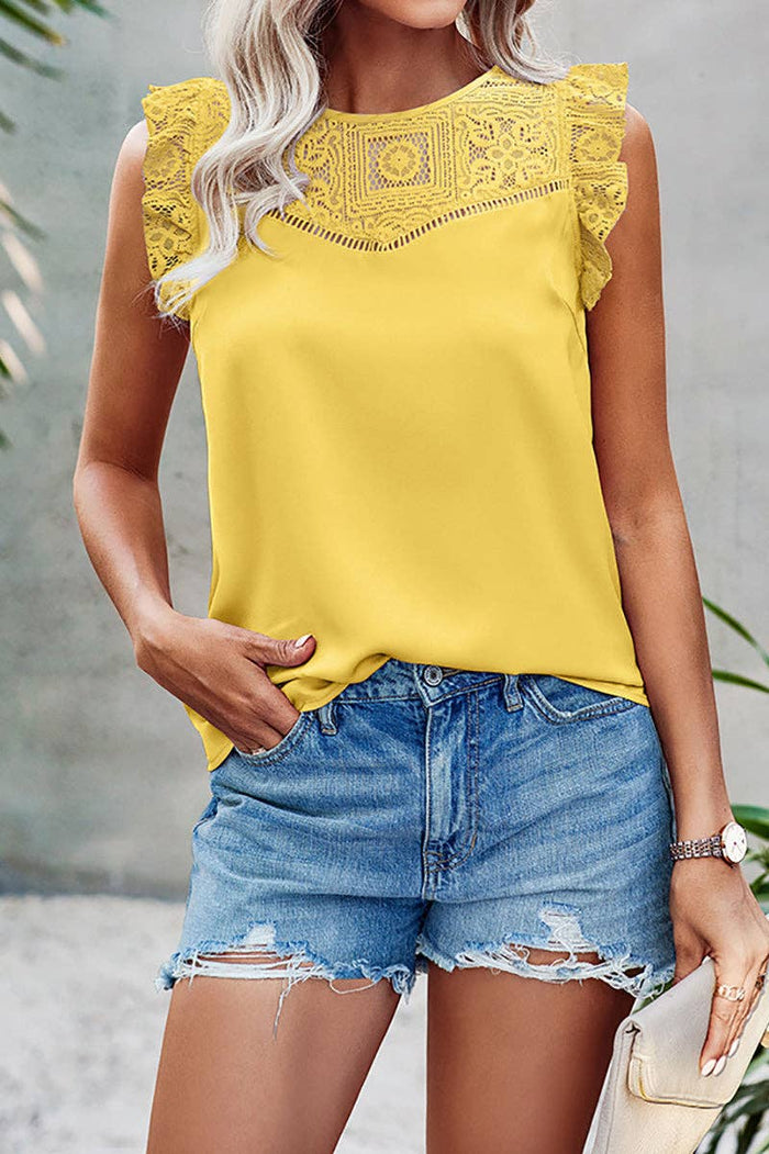 Sleeveless Lace Solid Loose Top