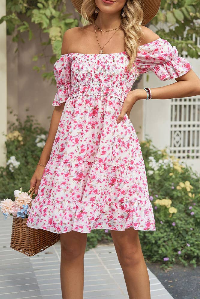 Flare Sleeves Ruffle Dress / Pink