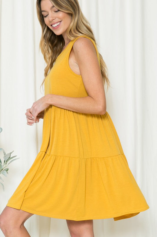 Solid Sleeveless Tiered Dress