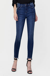 HIGH RISE ANKLE SKINNY W FRONT SEAM AND UNEVEN HEM