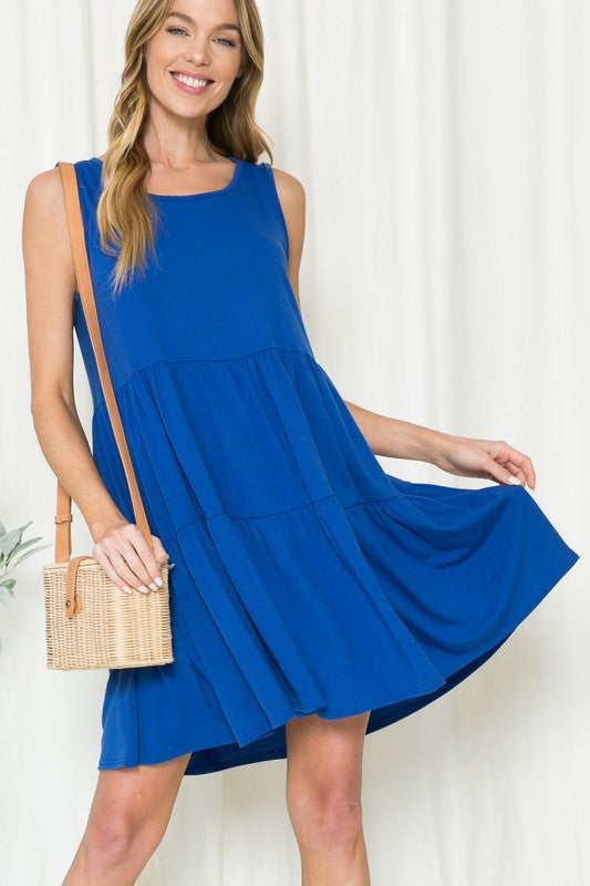 Solid Sleeveless Tiered Dress