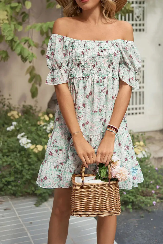 Flare Sleeves Ruffle Dress / Green