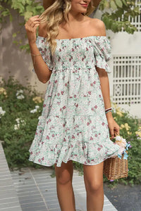 Flare Sleeves Ruffle Dress / Green