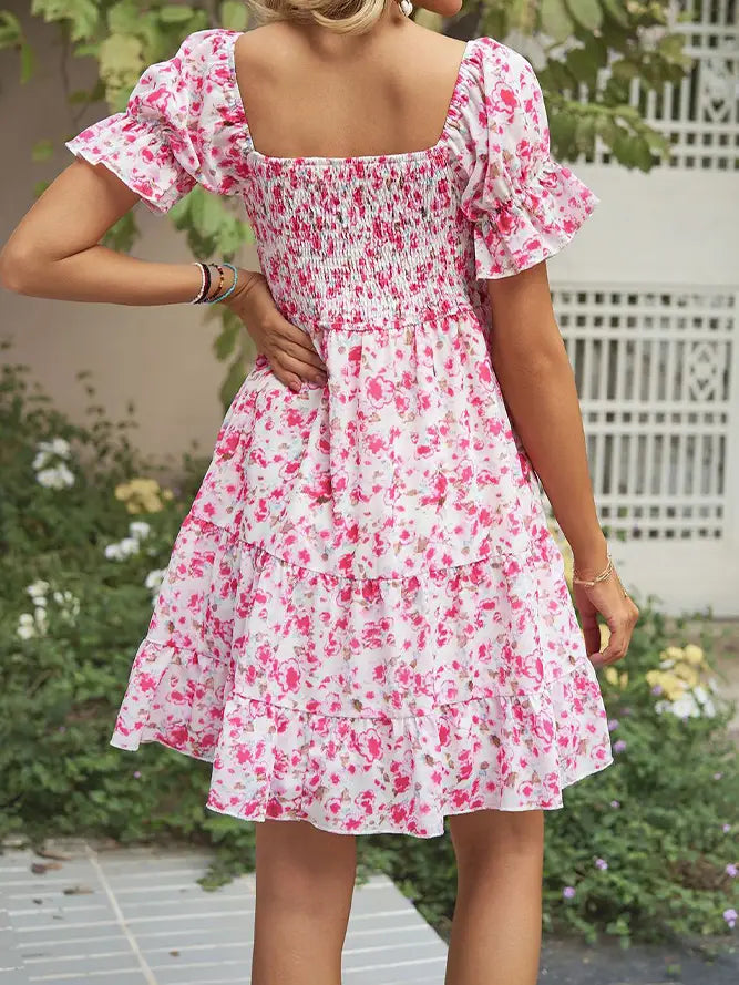 Flare Sleeves Ruffle Dress / Pink